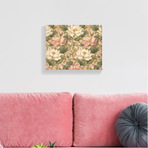 Vintage Water Lotus Botanical Floral Pattern Canvas Print
