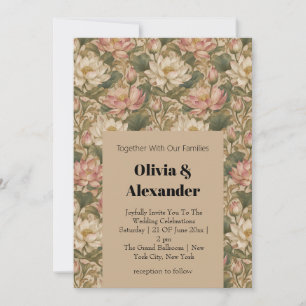 Vintage Water Lotus Botanical Floral Pattern Invitation