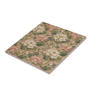 Vintage Water Lotus Botanical Floral Pattern Tile
