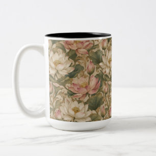 Vintage Water Lotus Botanical Floral Pattern Two-Tone Coffee Mug