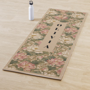 Vintage Water Lotus Botanical Floral Pattern Yoga Mat