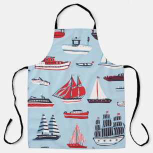 Vintage Water Transport Doodle Pattern Apron