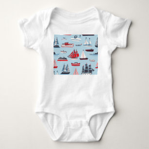 Vintage Water Transport Doodle Pattern Baby Bodysuit