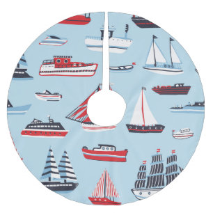 Vintage Water Transport Doodle Pattern Brushed Polyester Tree Skirt