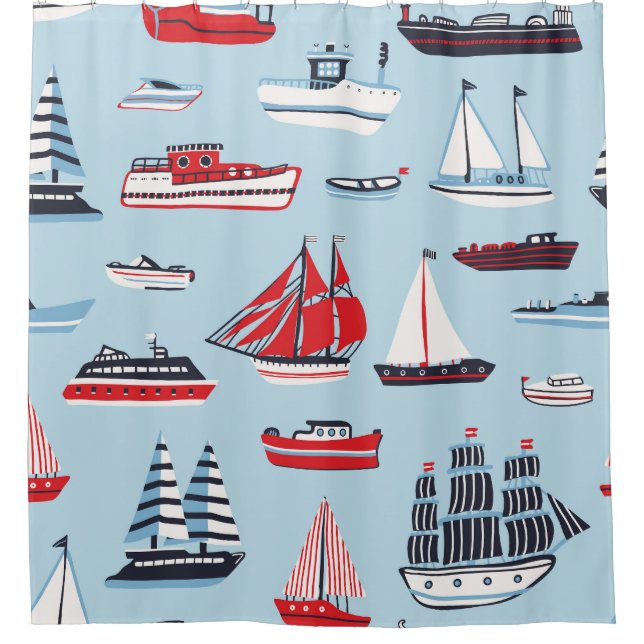 Vintage Water Transport Doodle Pattern Shower Curtain (Front)