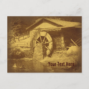Vintage Water Wheel Pond Customisable Postcard