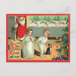 Vintage Watercolor A Joyful Christmas  Holiday Postcard