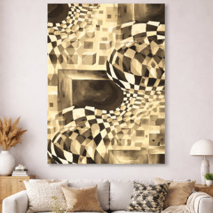 Vintage Watercolor Artwork 80s 90s Chessboard Canvas Print