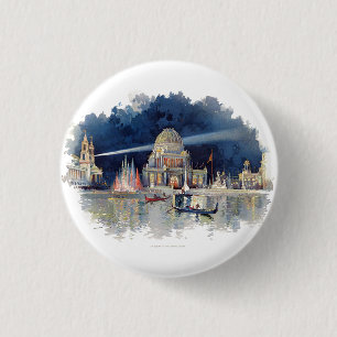 Vintage Watercolor At Night in the Grand Court 3 Cm Round Badge