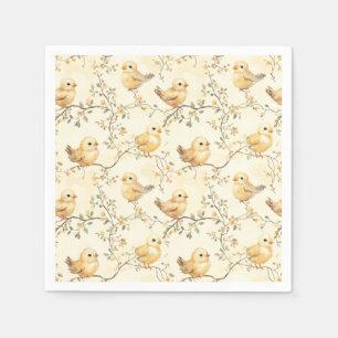 Vintage Watercolor Baby Chicks & Floral Spring  Napkin