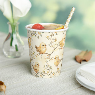 Vintage Watercolor Baby Chicks & Floral Spring Paper Cups