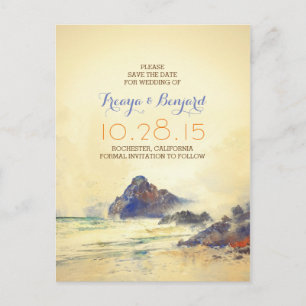 vintage watercolor beach save the date postcards