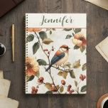 Vintage Watercolor Bird Flowers Planner<br><div class="desc">This stunning planner brings nature into your work life in colourful style. The design features a serene rust,  cream and blue bird perched on floral branches in rich colours of green,  peach blush,  and soft rust. A beautiful addition to any home office or desktop. Created by Simply Farmhouse Press.</div>