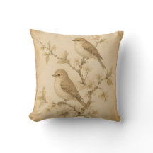 Vintage Watercolor Bird Throw Pillow