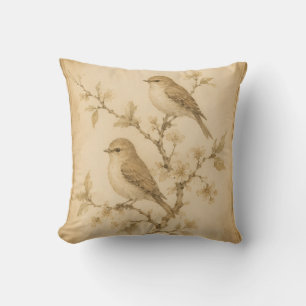 Vintage Watercolor Bird Throw Pillow