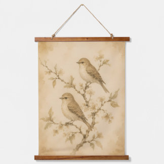 Vintage Watercolor Birds Botanical Wall Tapestry
