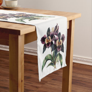 Vintage watercolor black orchids table runner
