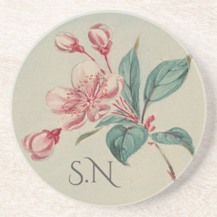 Vintage Watercolor Bloom Monogram Coaster
