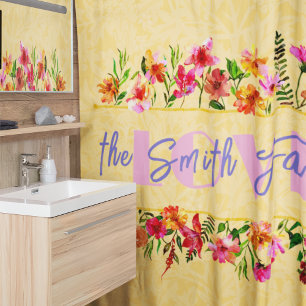 Vintage Watercolor Blooming Spring Flowers Yellow Shower Curtain