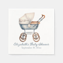 Vintage Watercolor Blue Baby Carriage Personalised