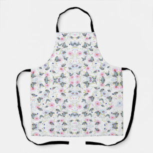Vintage Watercolor Blue Butterfly & Pink Floral Apron