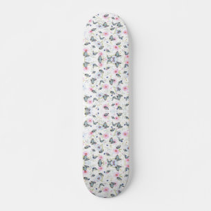 Vintage Watercolor Blue Butterfly & Pink Floral Skateboard