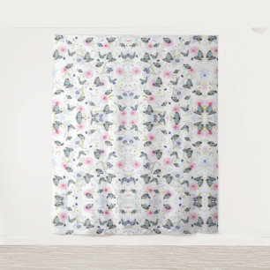 Vintage Watercolor Blue Butterfly & Pink Floral Tapestry