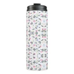 Vintage Watercolor Blue Butterfly & Pink Floral Thermal Tumbler