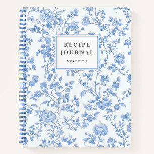 Vintage Watercolor Blue Floral French Toile Recipe Notebook