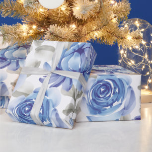 Vintage watercolor blue floral pattern wrapping paper