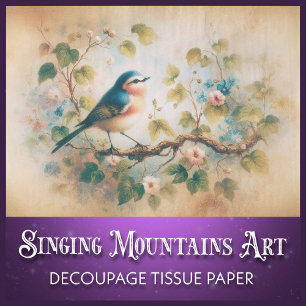 Vintage Watercolor Bluebird Floral Decoupage Tissue Paper