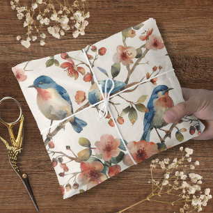 Vintage Watercolor Bluebird Floral Tissue Paper