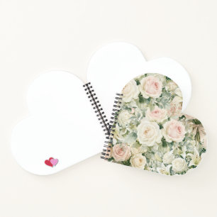 Vintage Watercolor Blush Pink Rose & Lily Heart  Notebook