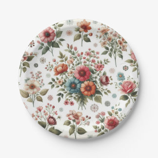 Vintage Watercolor Bouquet of Flowers Paper Plate