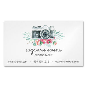 Vintage Watercolor Camera and Flowers Magnet