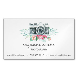 Vintage Watercolor Camera and Flowers Magnet