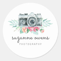 Vintage Watercolor Camera Round Sticker