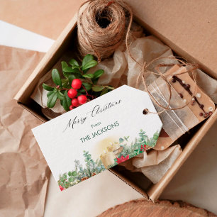 Vintage Watercolor Candle & Greenery Christmas Gift Tags