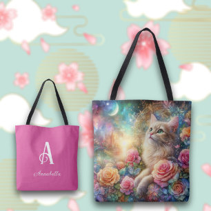 Vintage Watercolor Cat Floral Fantasy Personalised Tote Bag