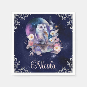 Vintage Watercolor Celestial Fantasy Owl Napkin