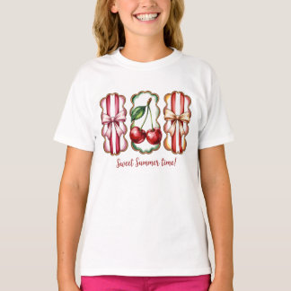 Vintage Watercolor Cherries And Ribbon Bows Sweet T-Shirt