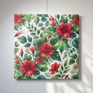 Vintage Watercolor Cherry Red Green Floral  Tile