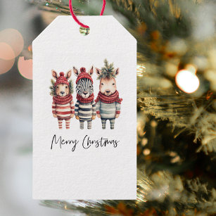 Vintage Watercolor Christmas Animals Gift Tags