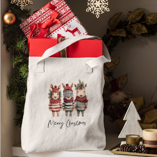 Vintage Watercolor Christmas Animals Tote Bag