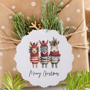 Vintage Watercolor Christmas Animals Tree Decoration Card