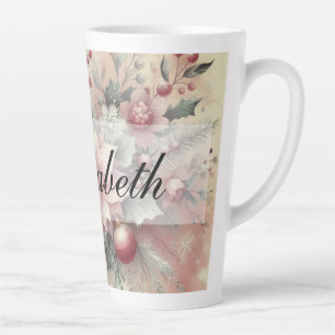 Vintage Watercolor Christmas Floral and Ornaments Latte Mug