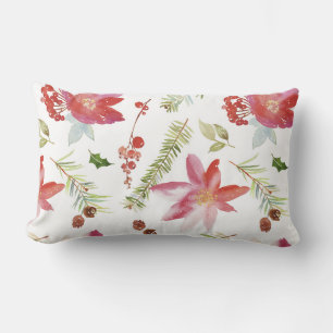 Vintage Watercolor Christmas Florals Lumbar Cushion