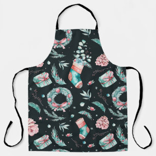Vintage watercolor christmas illustration apron