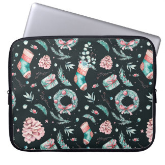 Vintage watercolor christmas illustration laptop sleeve