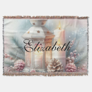 Vintage Watercolor Christmas Lantern and Ornaments Throw Blanket